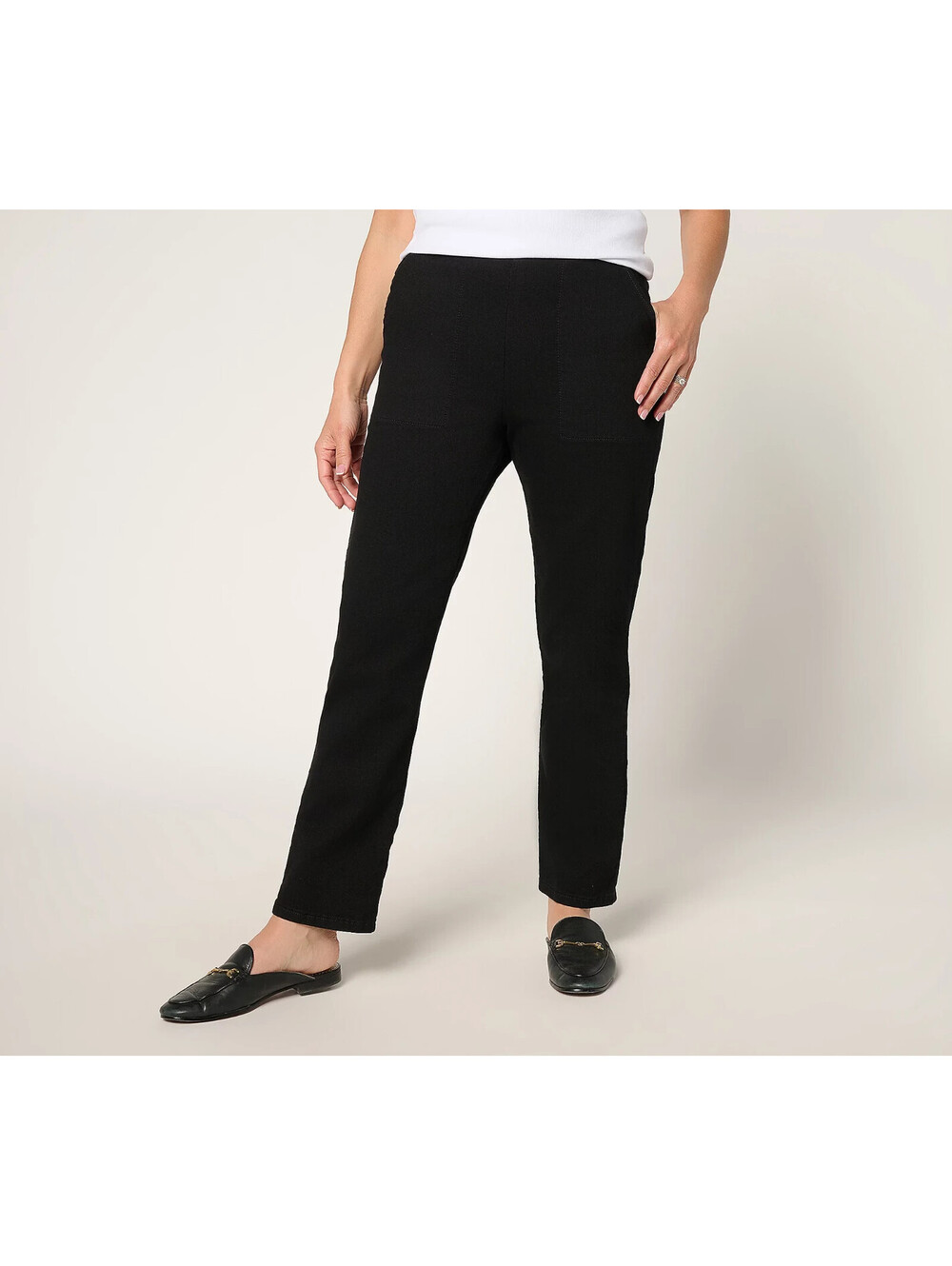 Denim & Co. Regular Black Flat Front Straight Leg Ankle Pants Black Denim Medium